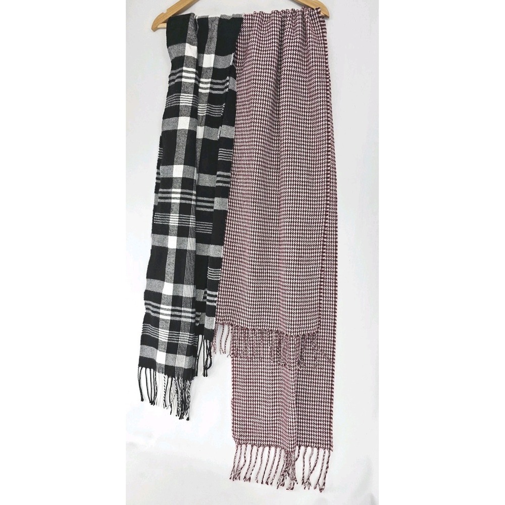 2 Scarves Plaid Check Winter Warm Soft Long Neck Warmer Wrap Mens Muffler